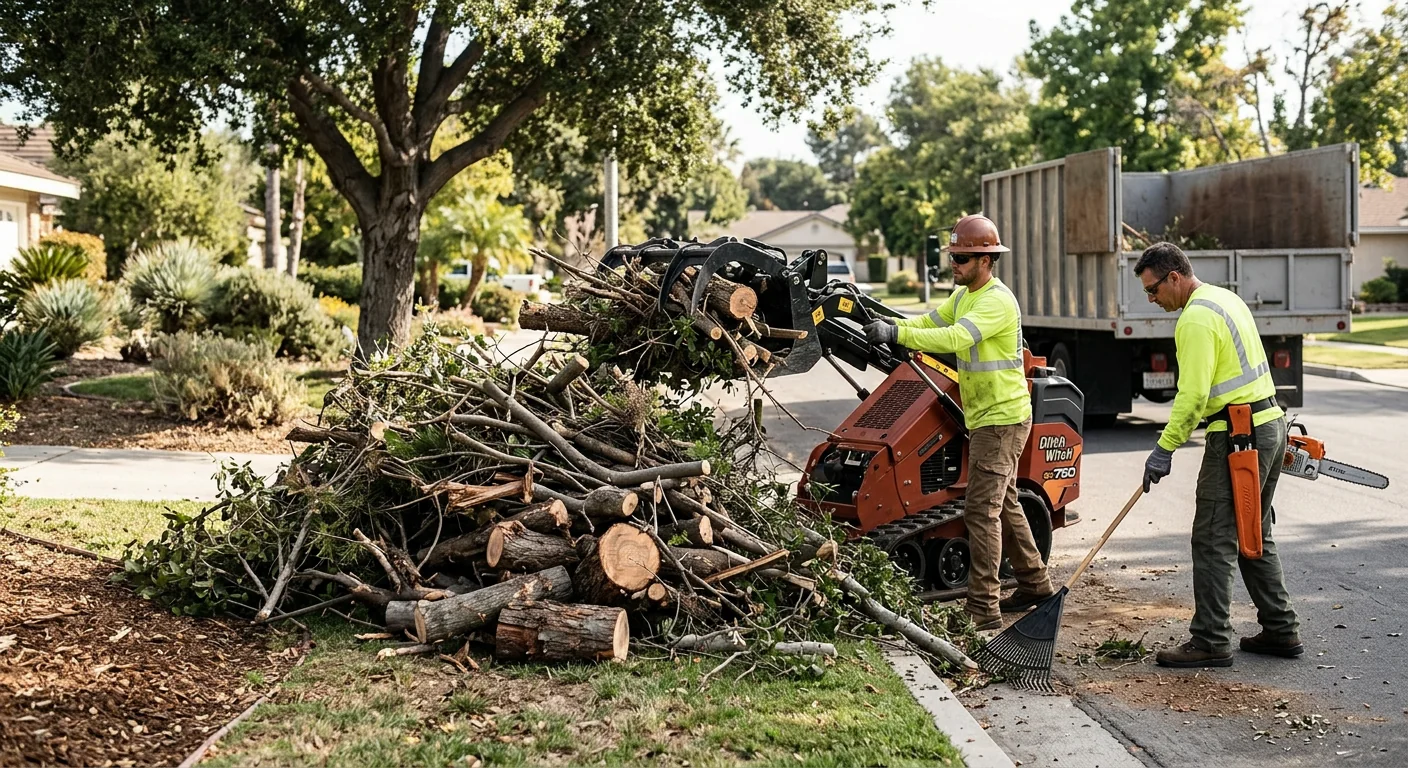 Close-up of separated woody debris staged for haul-off after cutting