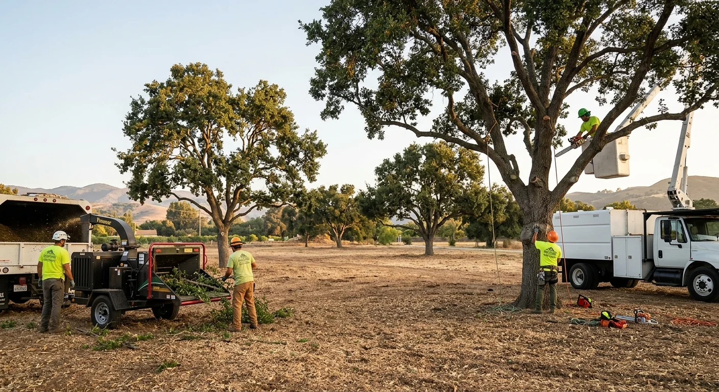 Wide shot of a cleared rural parcel with level ground and preserved trees