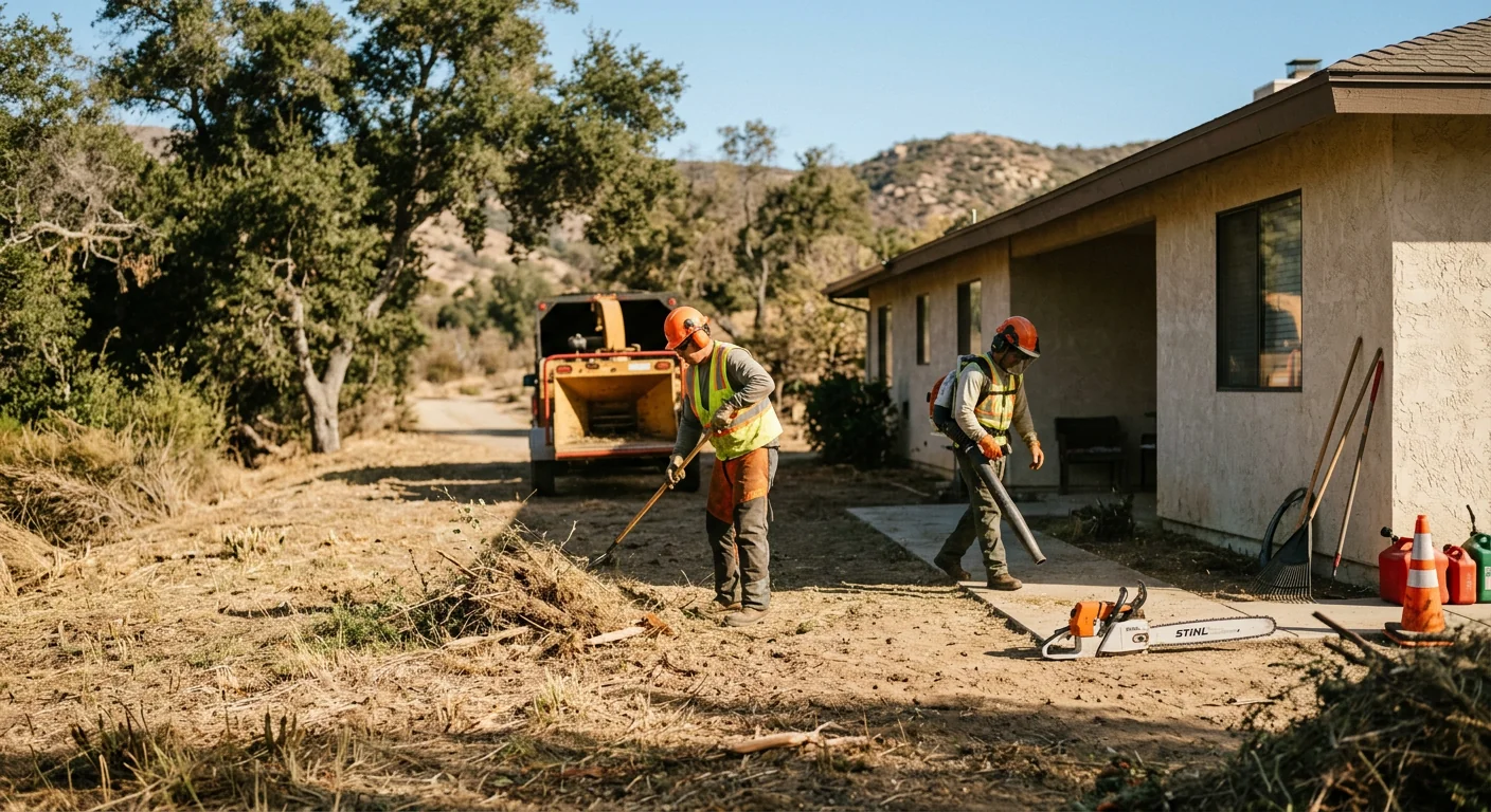 Cleared perimeter around a structure with reduced ground fuel and open sightlines