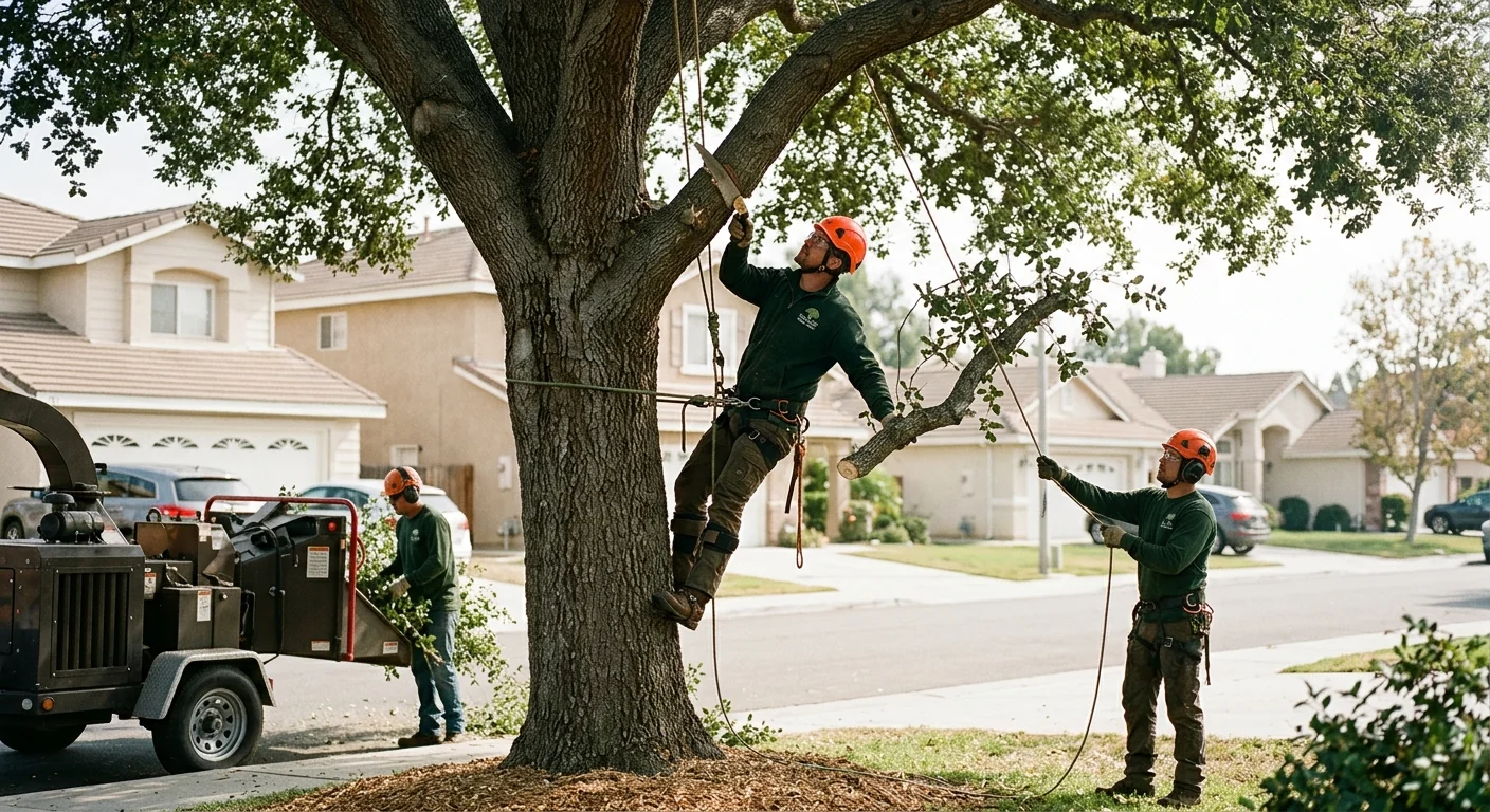 Certified crew evaluating a hazardous tree for removal pricing on a Camarillo property