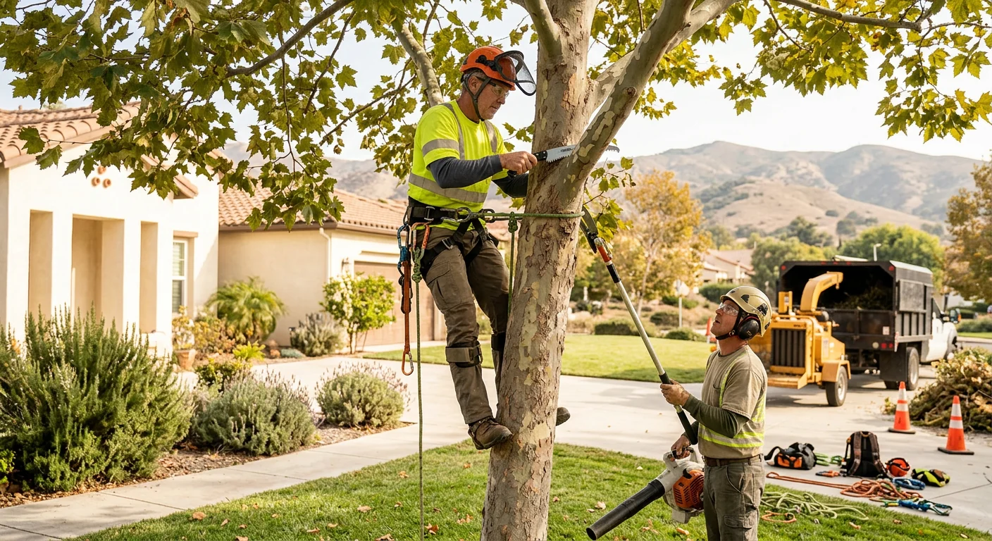 Crew clearing brush and trees on a Camarillo residential lot