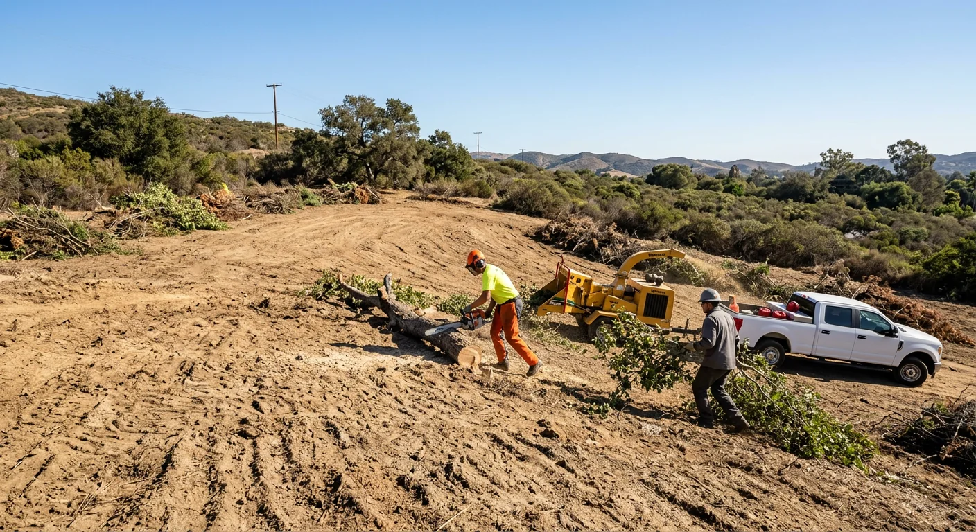 Cleared Camarillo hillside parcel with reduced brush and improved defensible space after clearing
