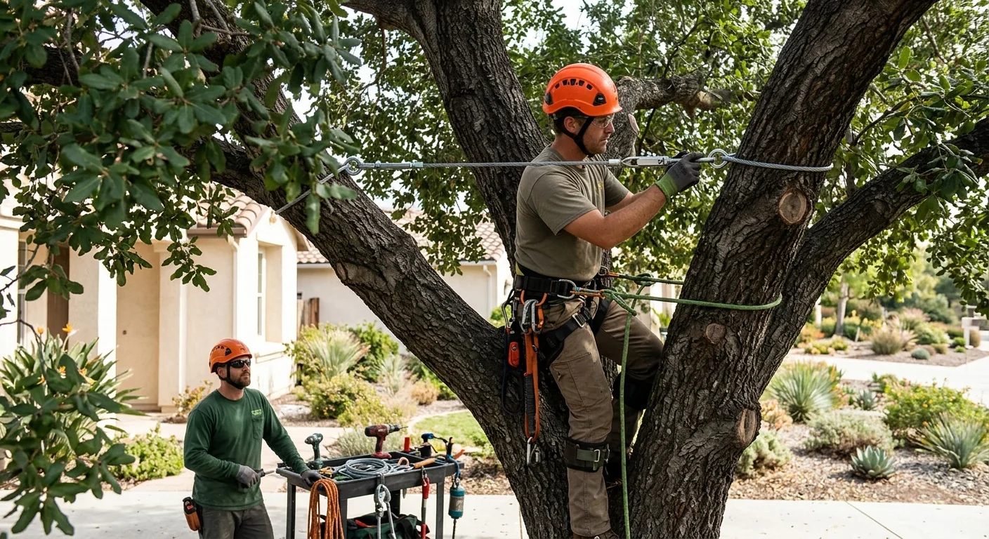 Cabling and bracing hardware installed to support a weakened branch union