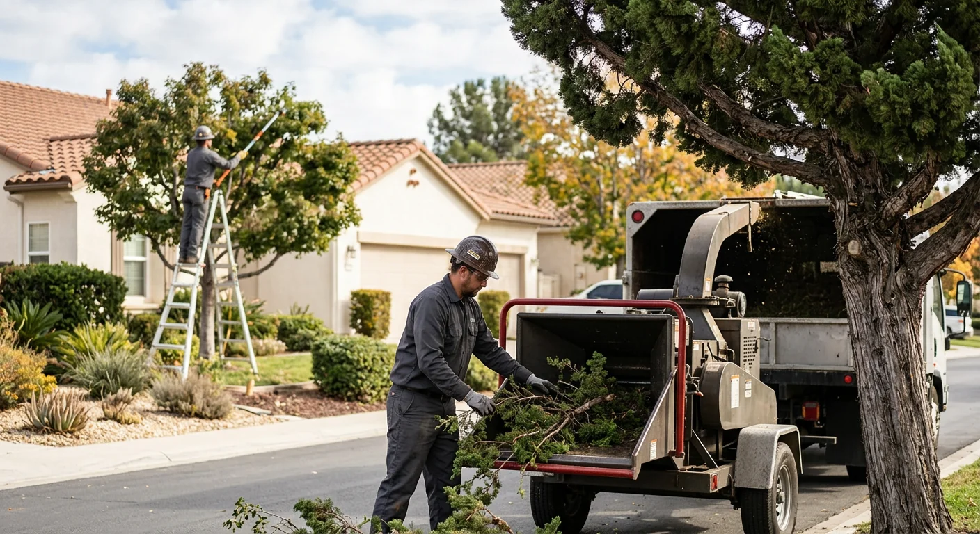 Technician operating a stump grinder on a residential Camarillo property