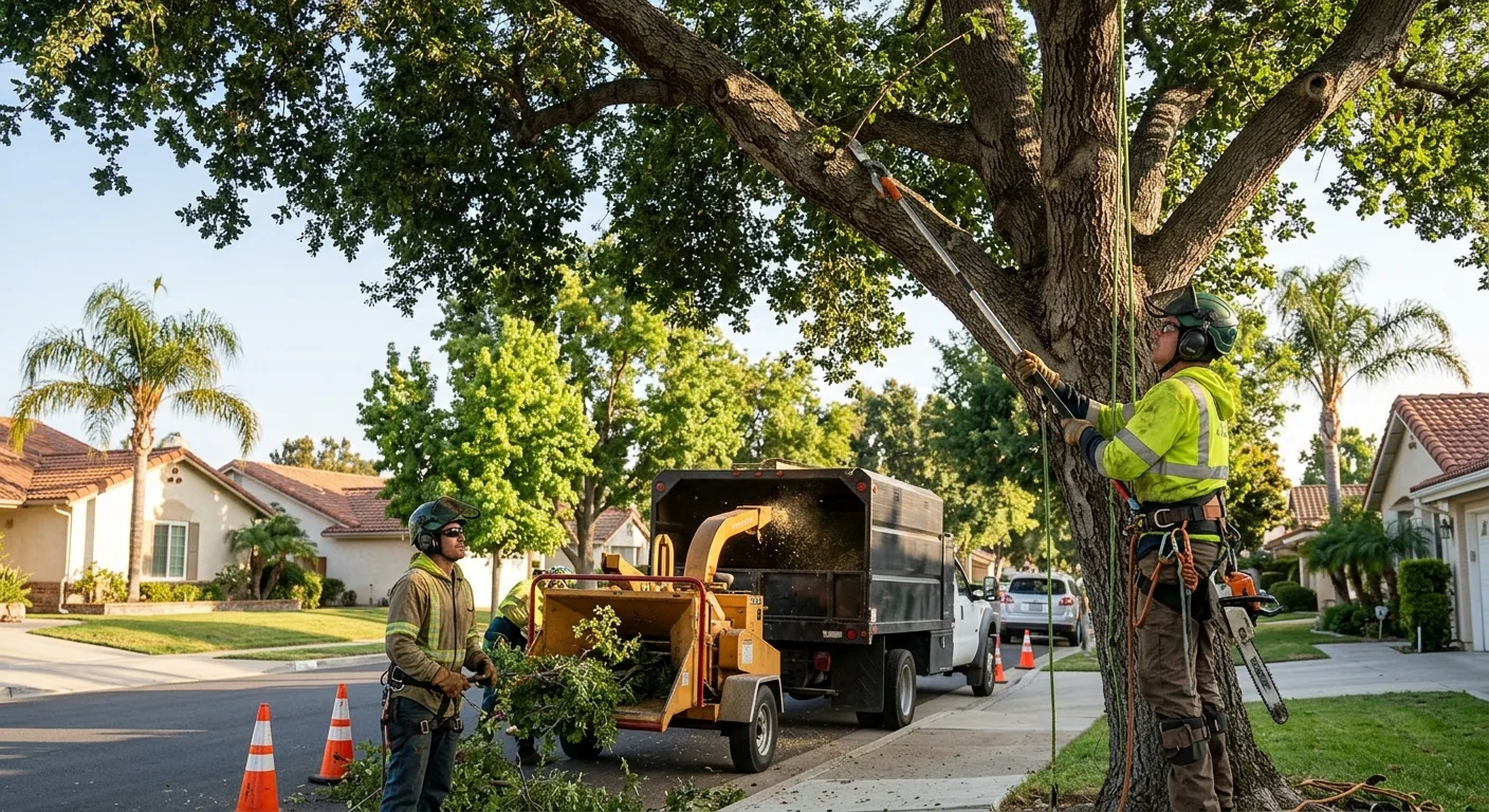 Arborist inspecting a stressed tree canopy for early decline in Camarillo