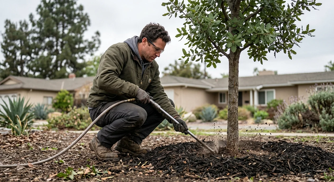 Soil aeration around the root zone of a stressed residential tree