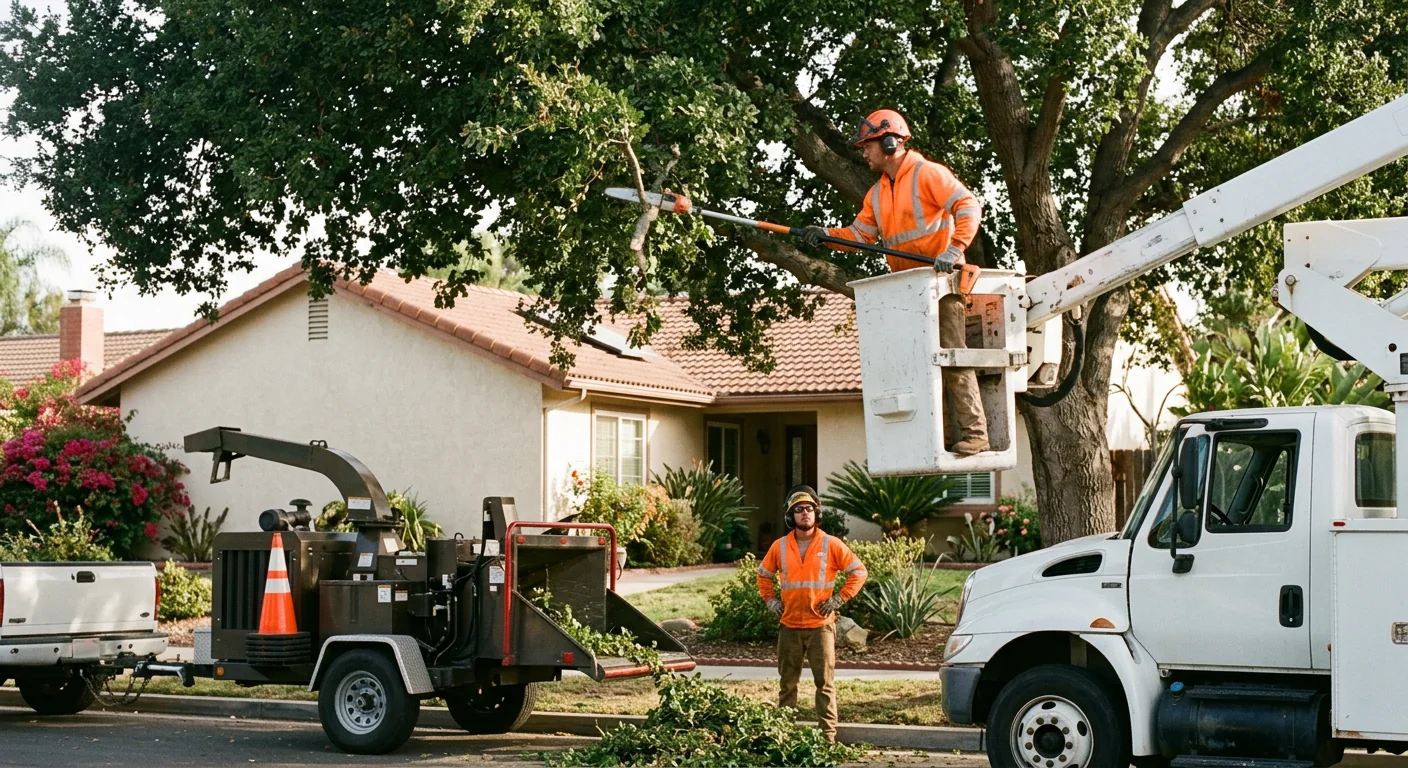Newly planted tree with mulch ring and support stakes on a Camarillo property
