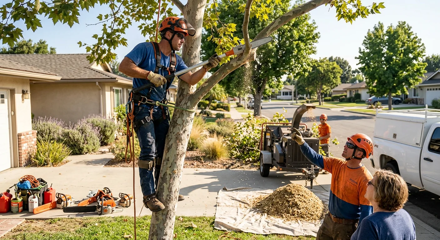 Arborist planting a young tree in a prepared Camarillo yard