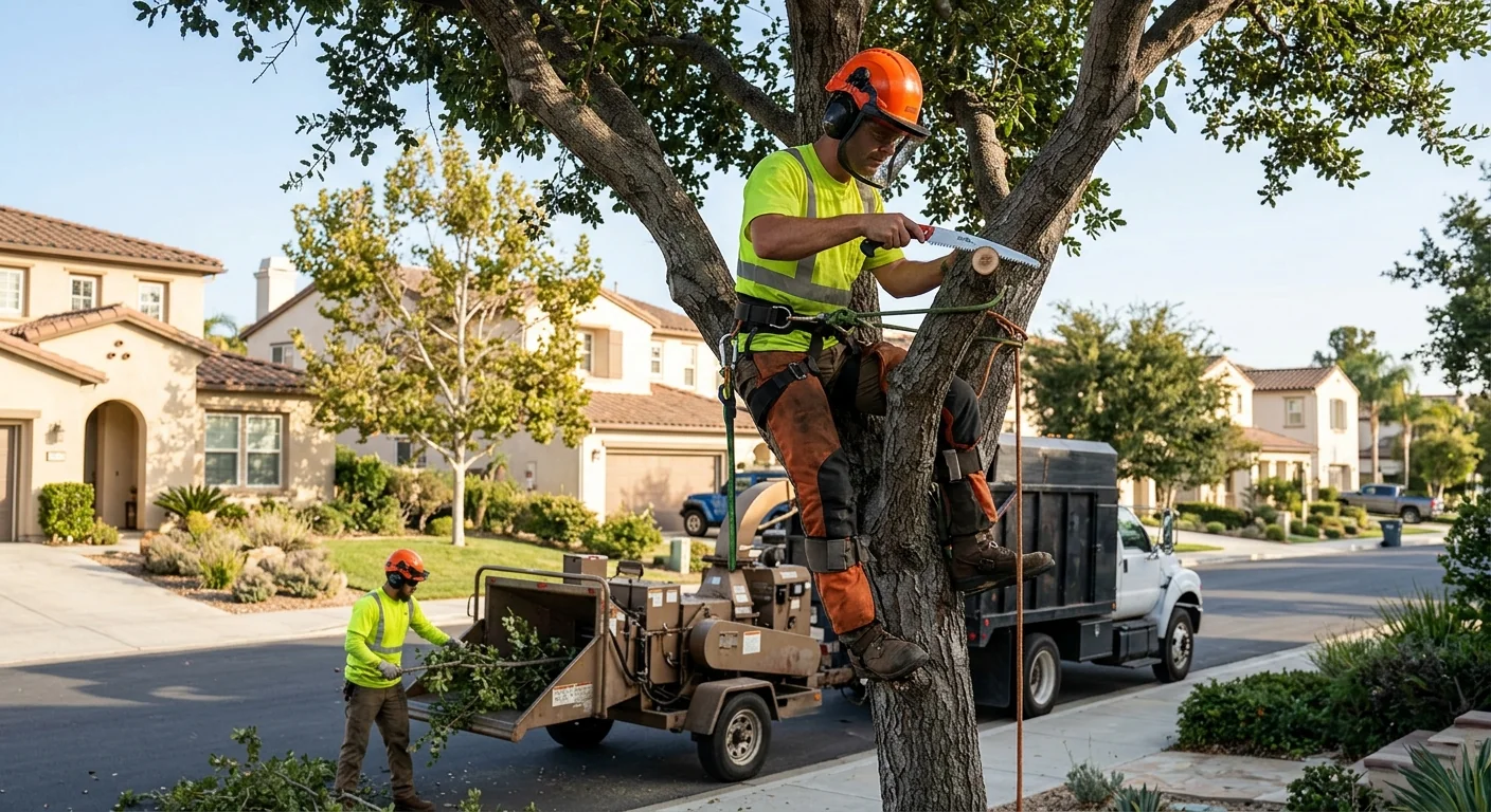 Newly planted young shade tree staked in a Camarillo residential yard