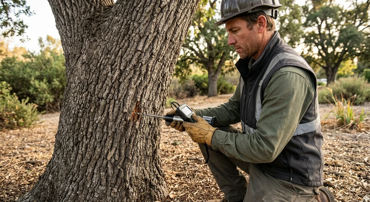 Resistance drilling tool measuring internal decay in a large trunk on site