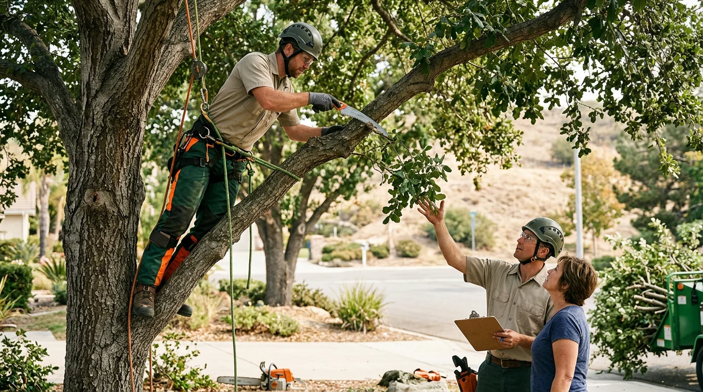 Crew performing structural pruning on a Camarillo property
