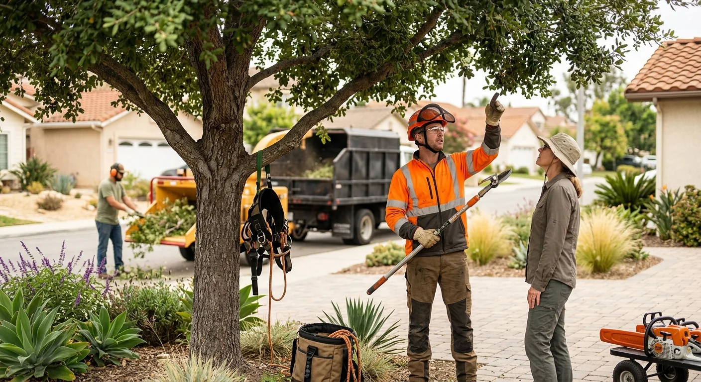 Arborist reviewing a written tree service estimate with a homeowner in Camarillo