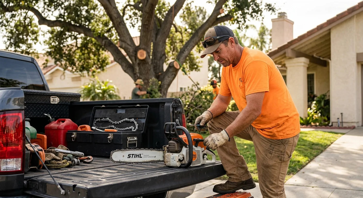 Camarillo Tree Service Pros technician reviewing Tree Service equipment in Camarillo, CA