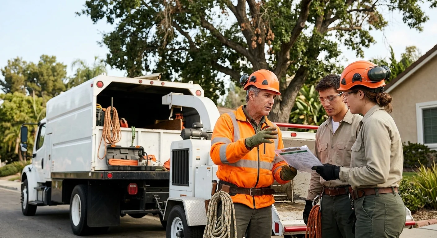 Tree crew reviewing safety checklist before a Camarillo removal job