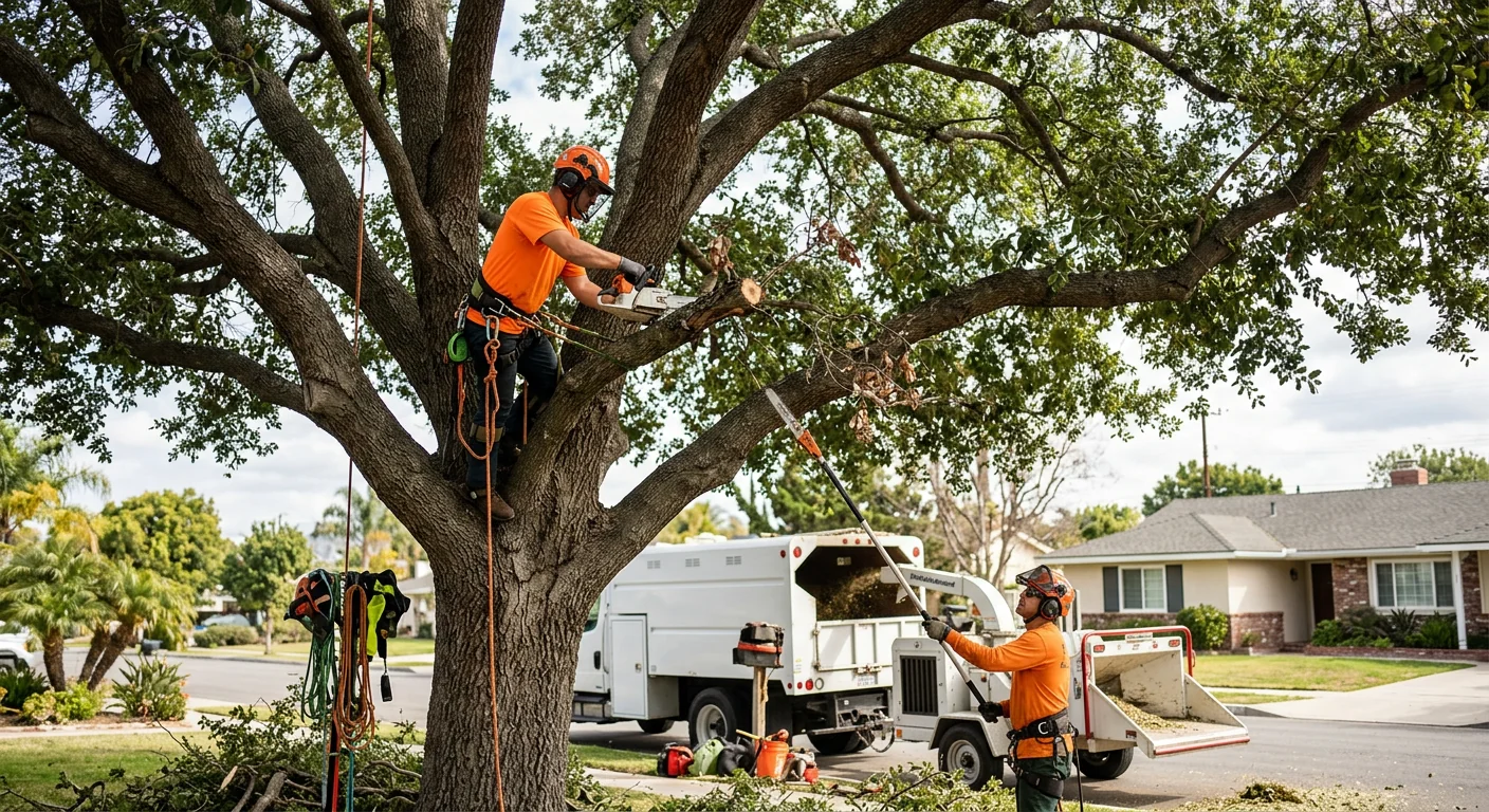 Crew removing deadwood from a large canopy in Camarillo
