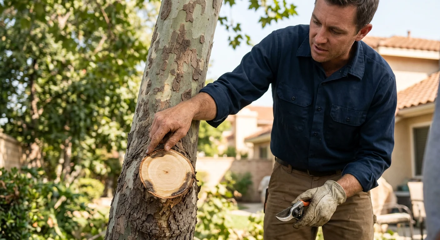 Close-up of a clean branch collar cut promoting healthy callus formation